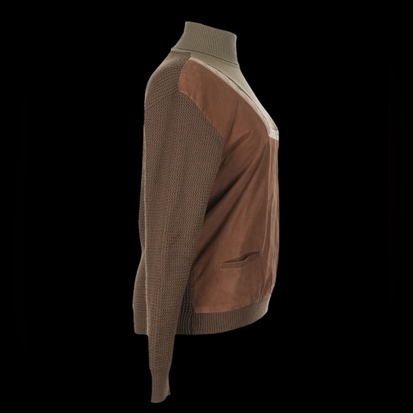 VTG Minarelli Italian Suede/Knit Blend Colorblock Turtleneck Sweater Women's XL - Picture 4 of 8